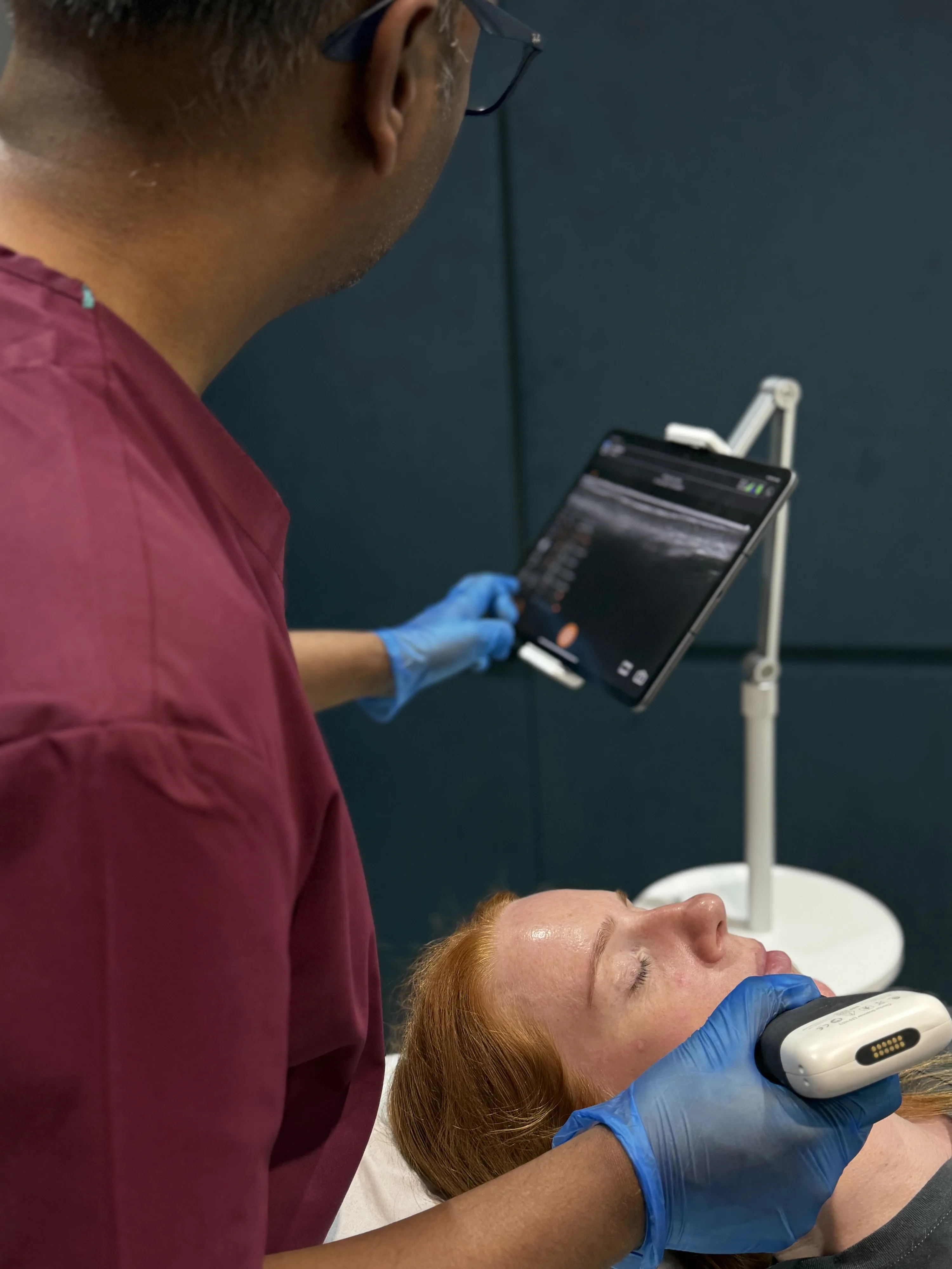 Doctor-led HIFU ultrasound facial treatment being performed at Rejuvena Clinic, Bedford