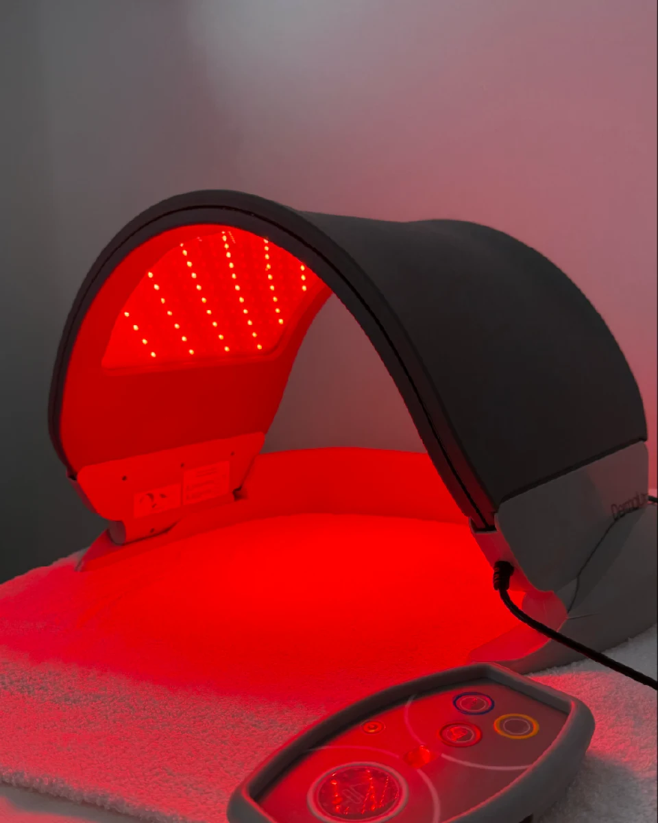 Dermalux LED light-therapy device in use at Rejuvena Clinic, Bedford