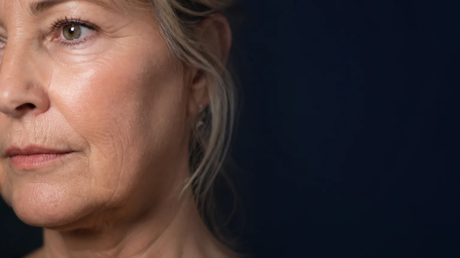 Natural facial skin showing mild laxity and reduced firmness