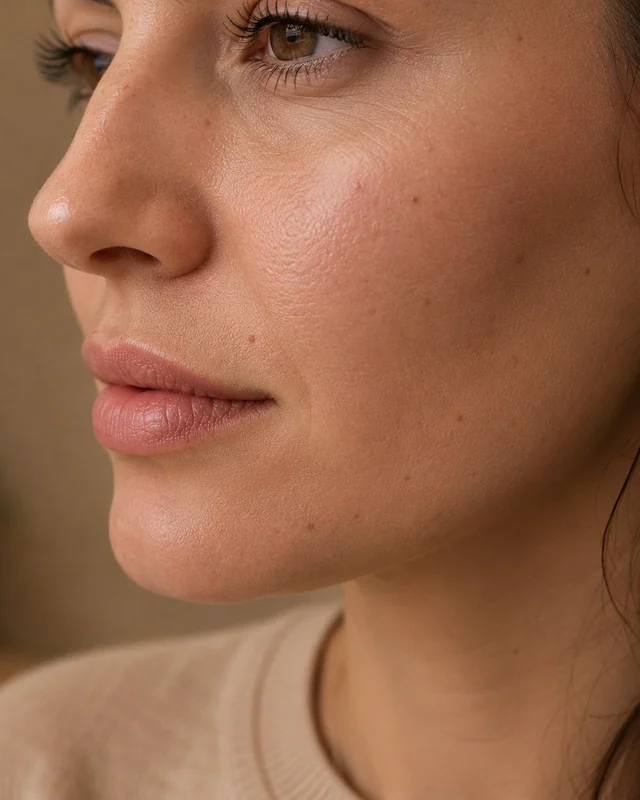 Natural face showing reduced cheek and midface volume