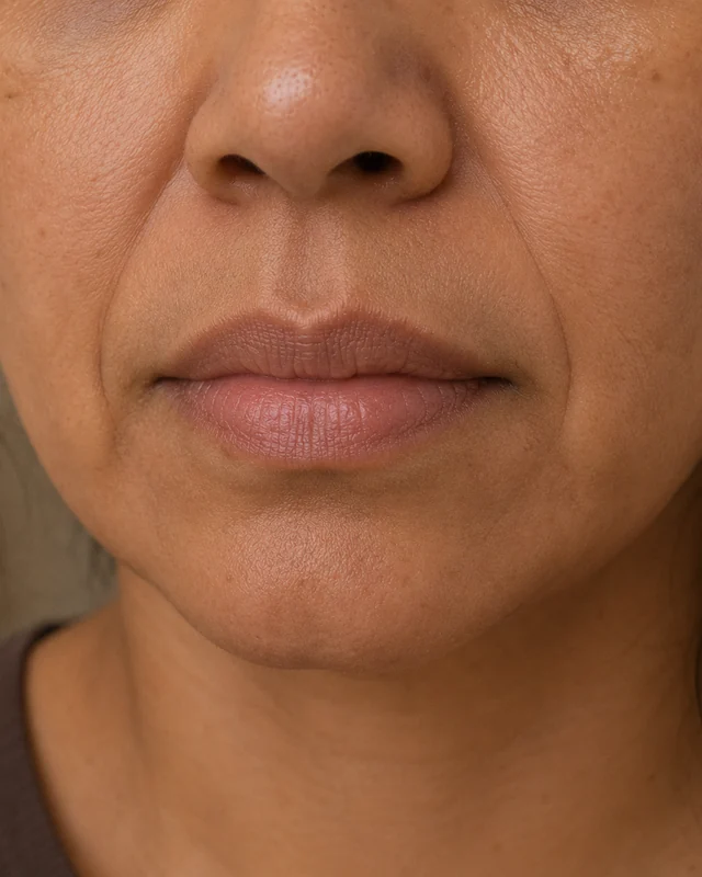 Natural face showing nasolabial folds beside the mouth