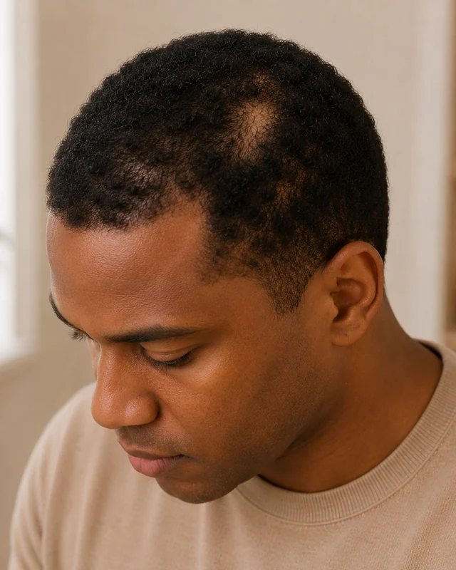 Natural image showing patchy hair loss