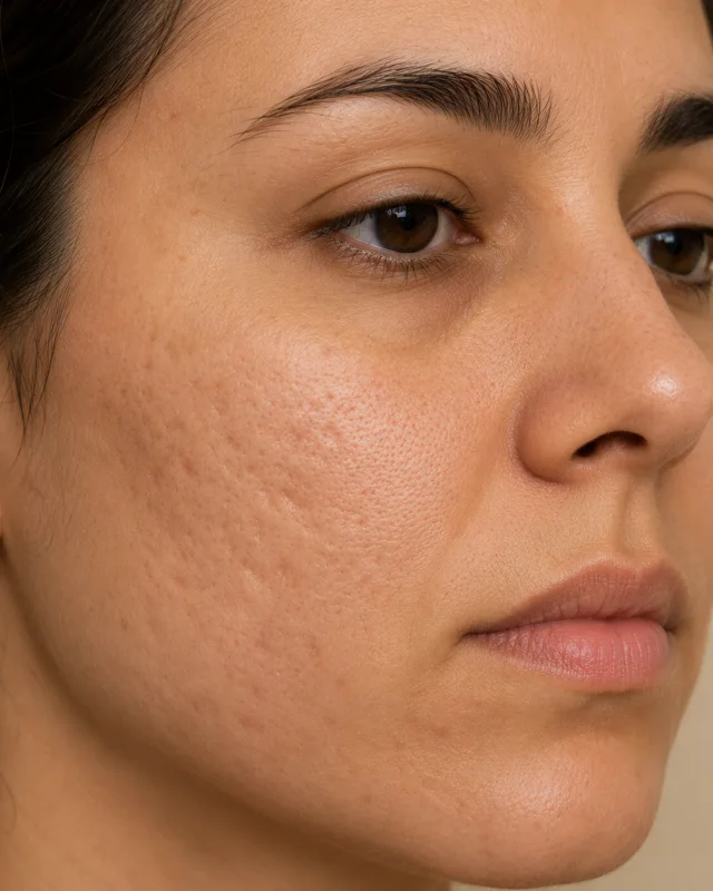Natural image showing acne scarring