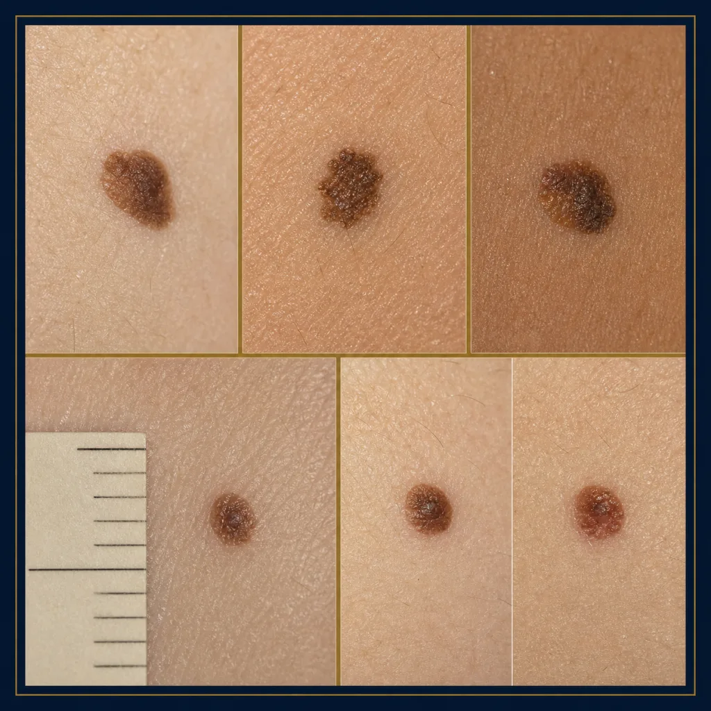 Photorealistic examples of mole changes covered by the ABCDE checking guide