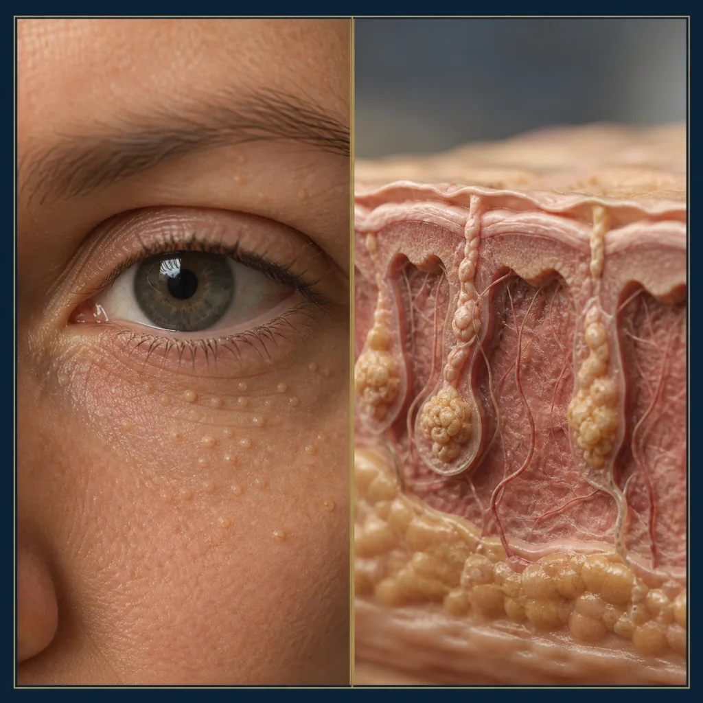 Photorealistic lower-eyelid syringomas with an anatomical view of eccrine sweat ducts