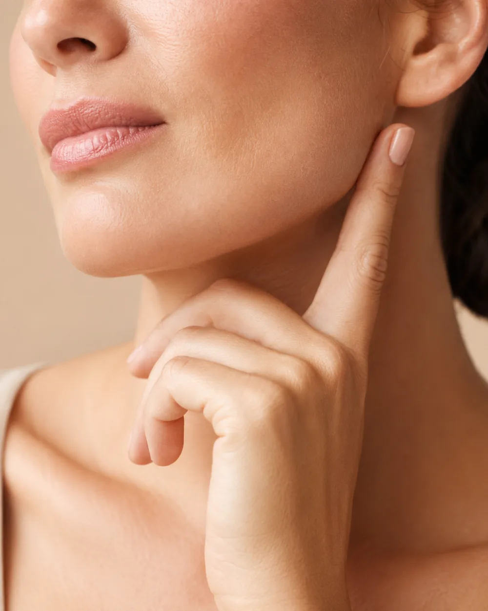 Natural lower face showing the jawline contour along the jaw and chin