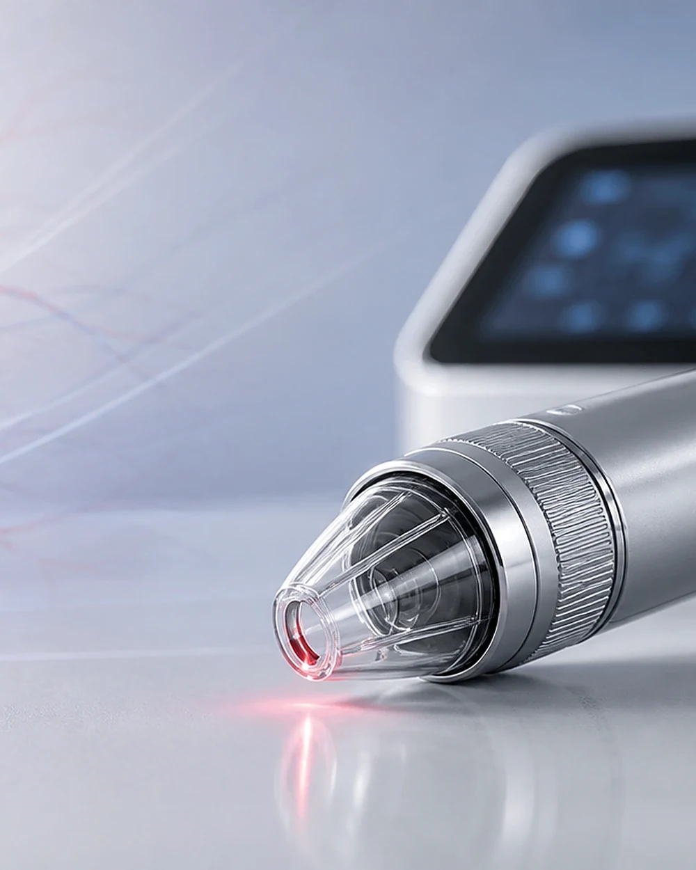A vascular laser handpiece used for doctor-led thread vein removal at Rejuvena Clinic, Bedford