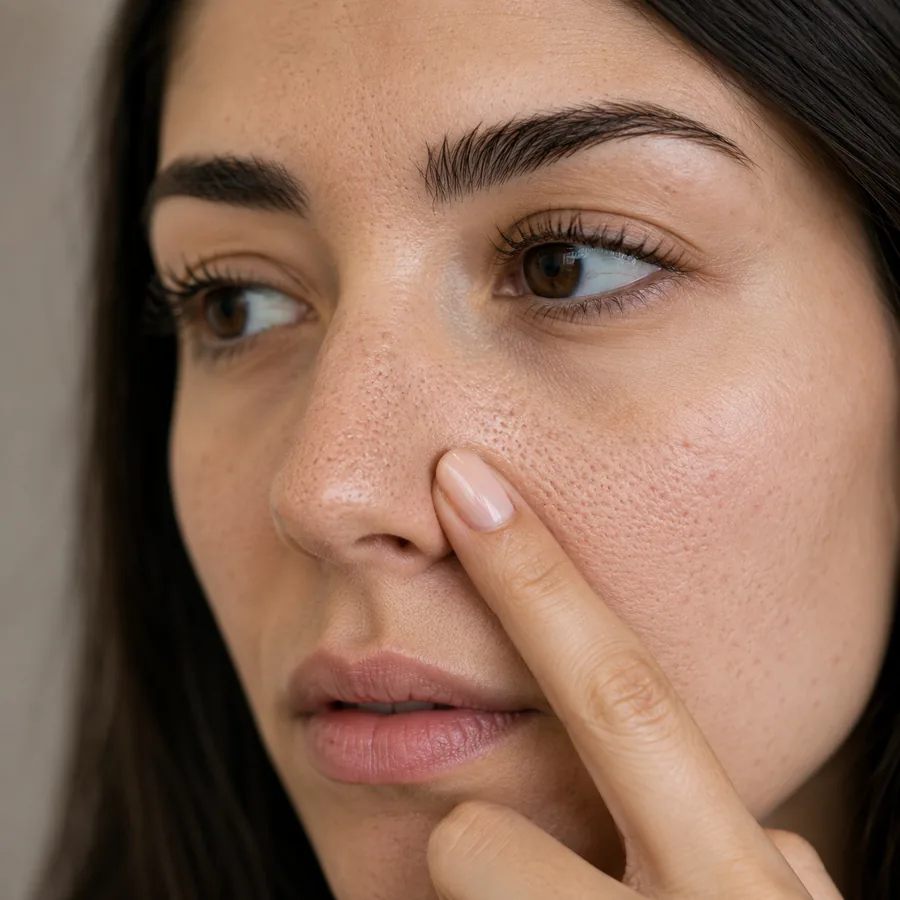 Illustrative portrait showing enlarged pores