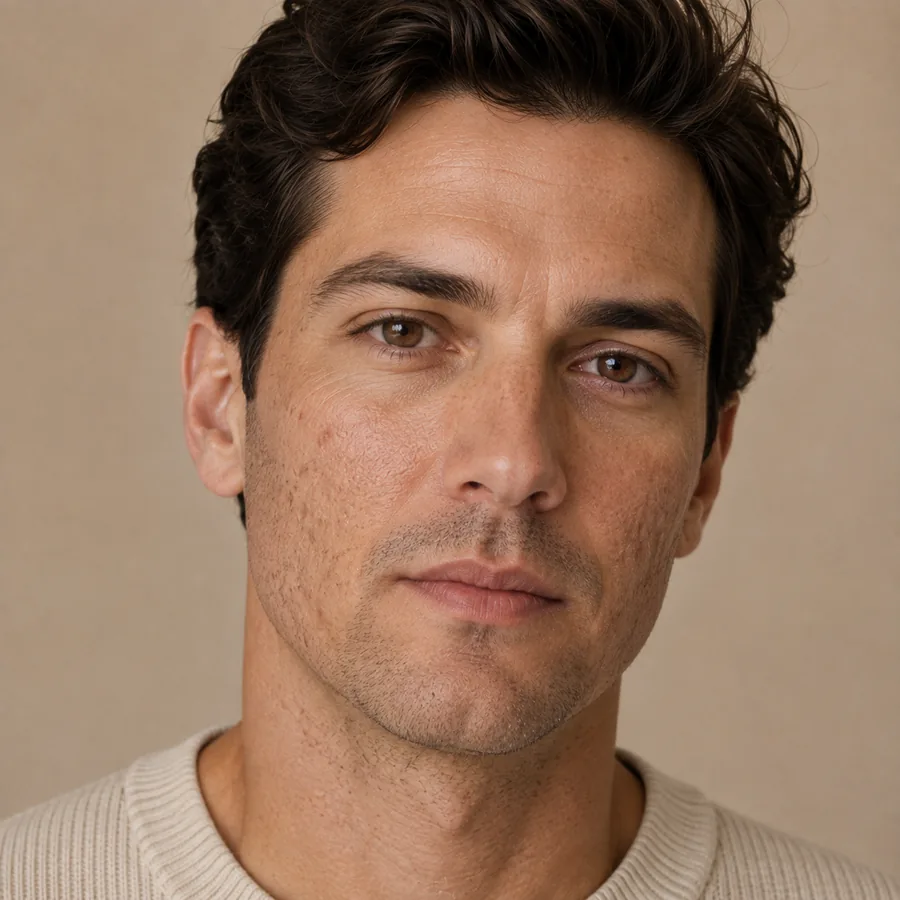 Illustrative portrait showing uneven skin tone and texture