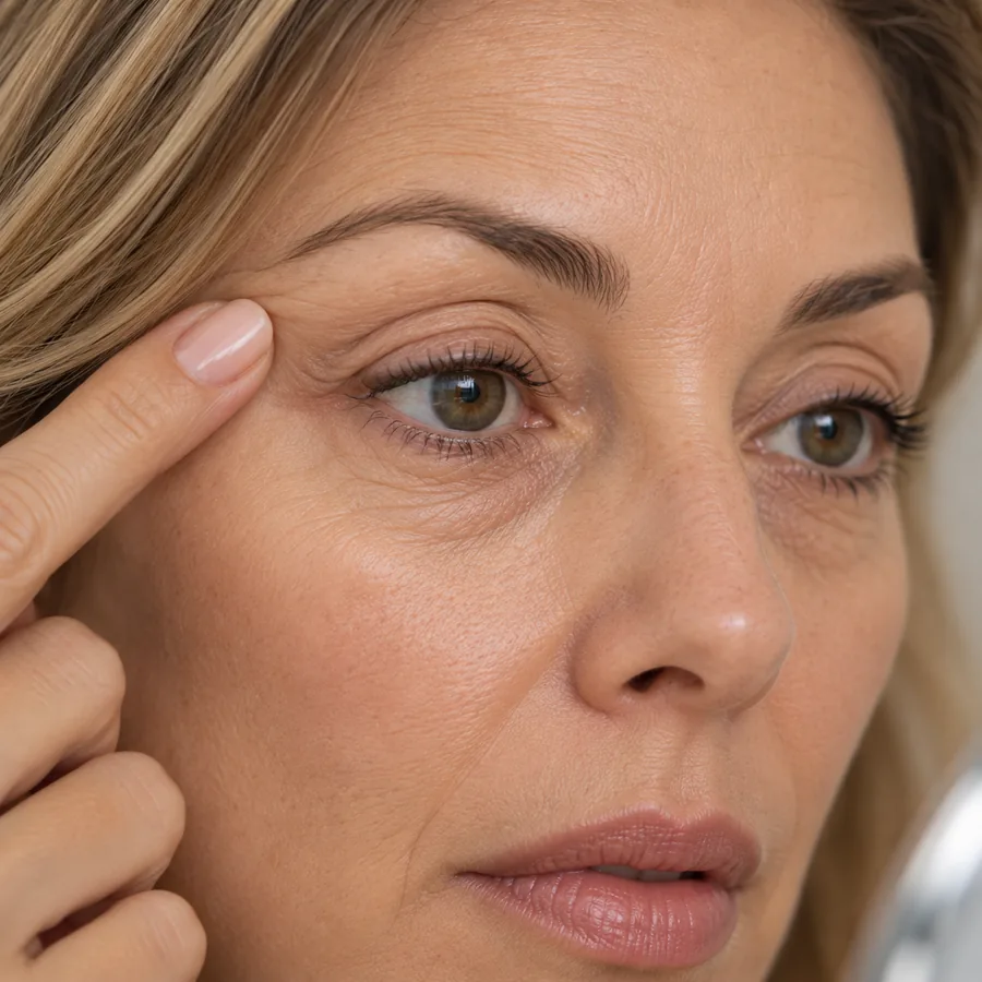 Natural image showing upper- or lower-eyelid skin laxity (mild to moderate)