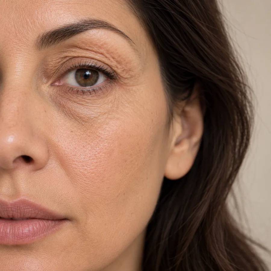 Natural image showing rough or uneven eyelid skin texture