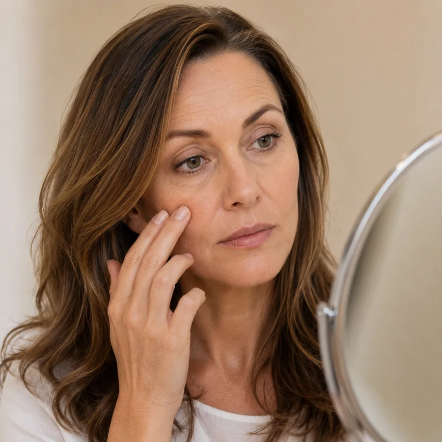 Illustrative portrait showing fine lines and crepey facial skin