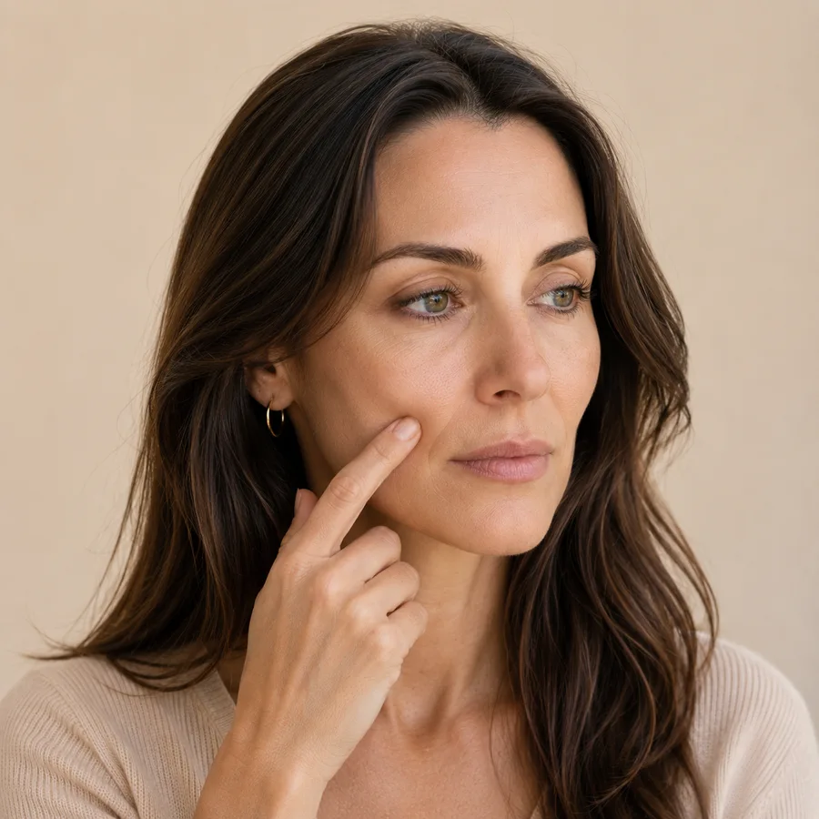 Illustrative portrait showing mid-face volume loss