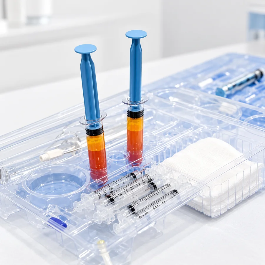 Prepared tissue and syringes during nano fat transfer at Rejuvena Clinic, Bedford