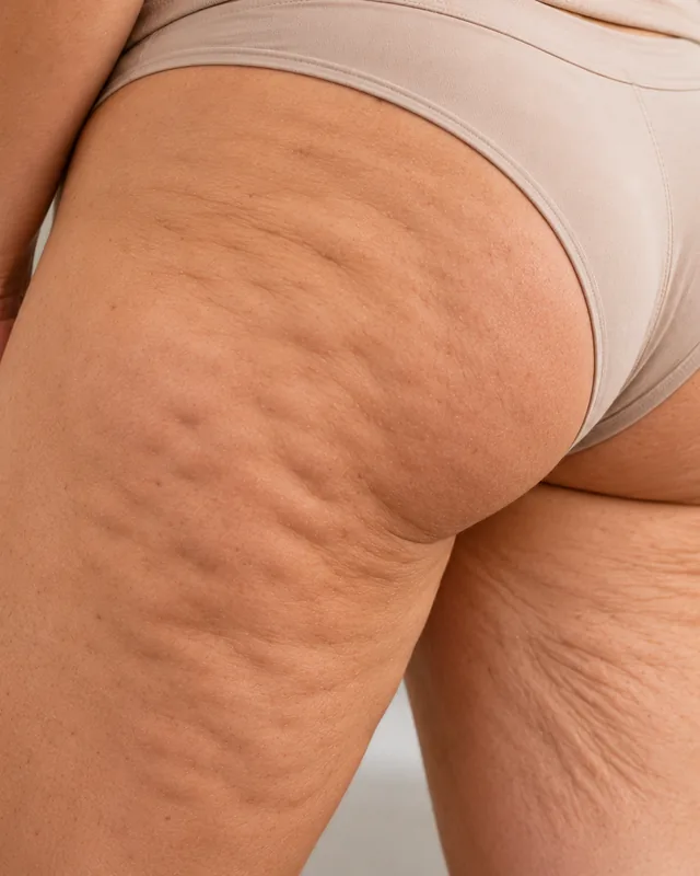 Natural image showing cellulite and crepey skin