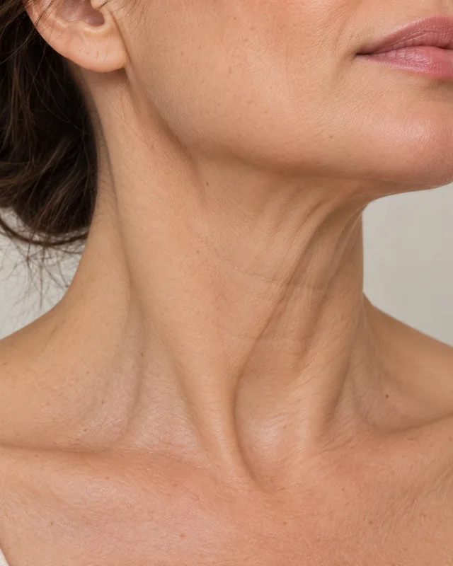 Natural image showing loose neck skin (turkey neck)