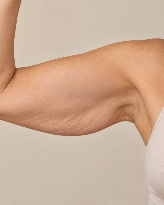 Natural image showing loose upper-arm skin (bingo wings)