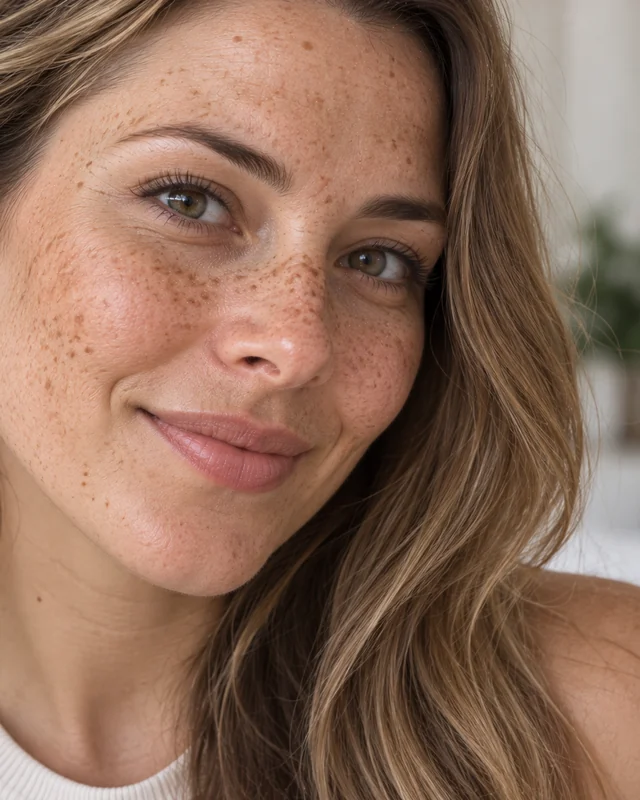 Natural image showing freckles and pigmentation
