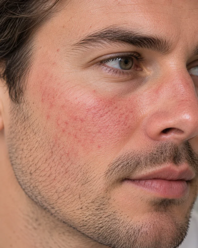 Natural image showing facial redness and rosacea