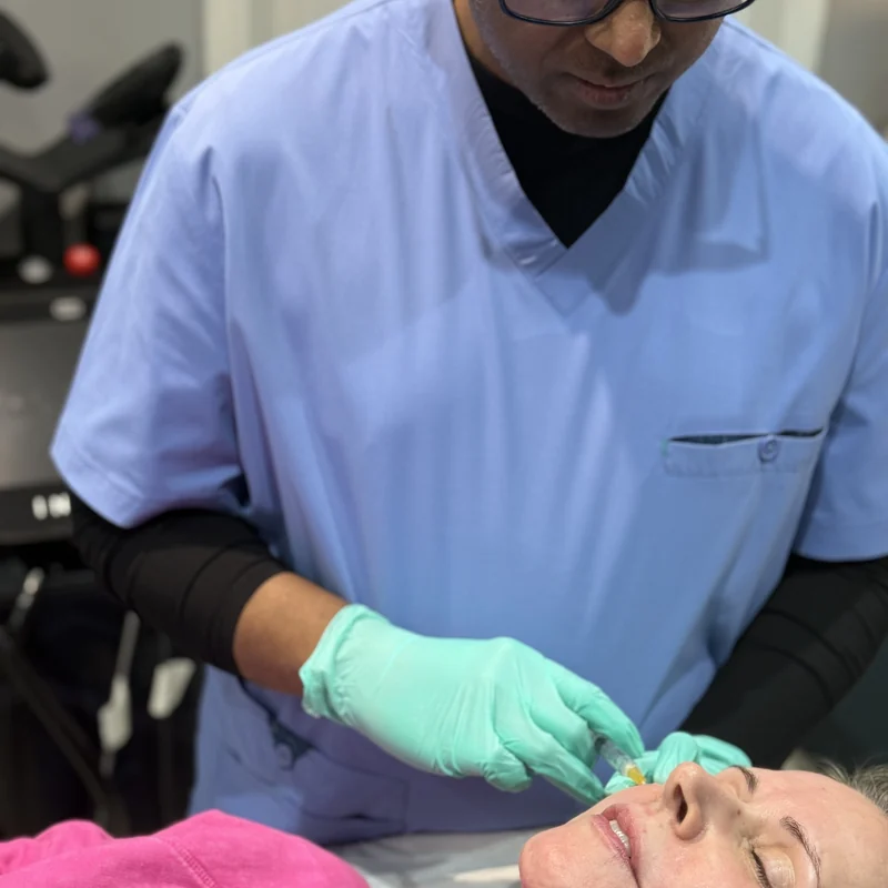 Dr Nick delivering a polynucleotide skin-booster injection at Rejuvena, Bedford