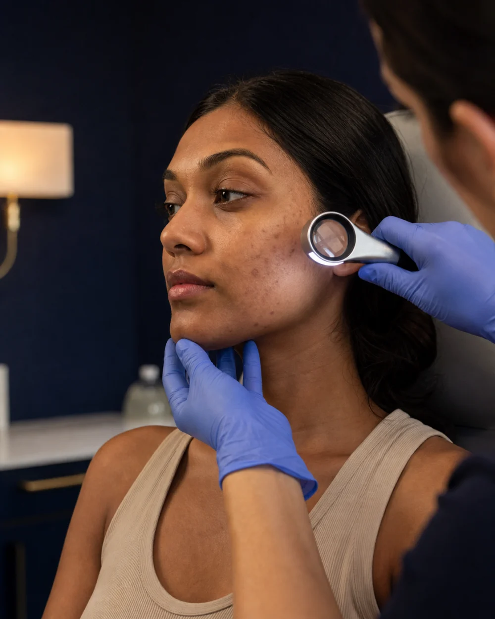 Illustrative clinical assessment of post-inflammatory hyperpigmentation on the cheek